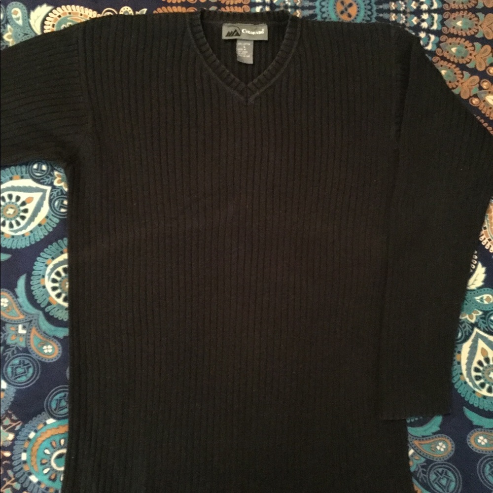Colorado V Neck Ribbed Sweater L Black
